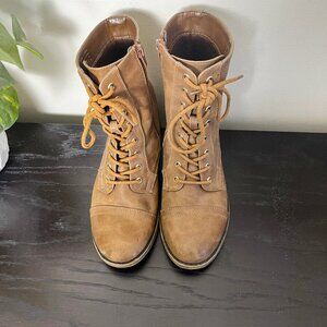 Call It Spring brown faux leather lace up boots. Size 6.5